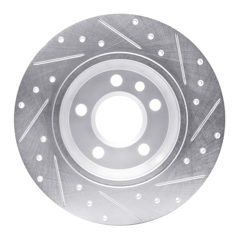 Volkswagen EuroVan Brake Rotor (1) - Rear Left - R1 Concepts - Drilled & Slotted - Silver - `01-`03